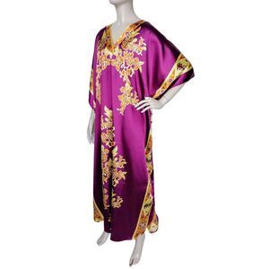 Vintage Bohemian Satin Floral Muumuu Caftan House Patio Dress OSFM NWT